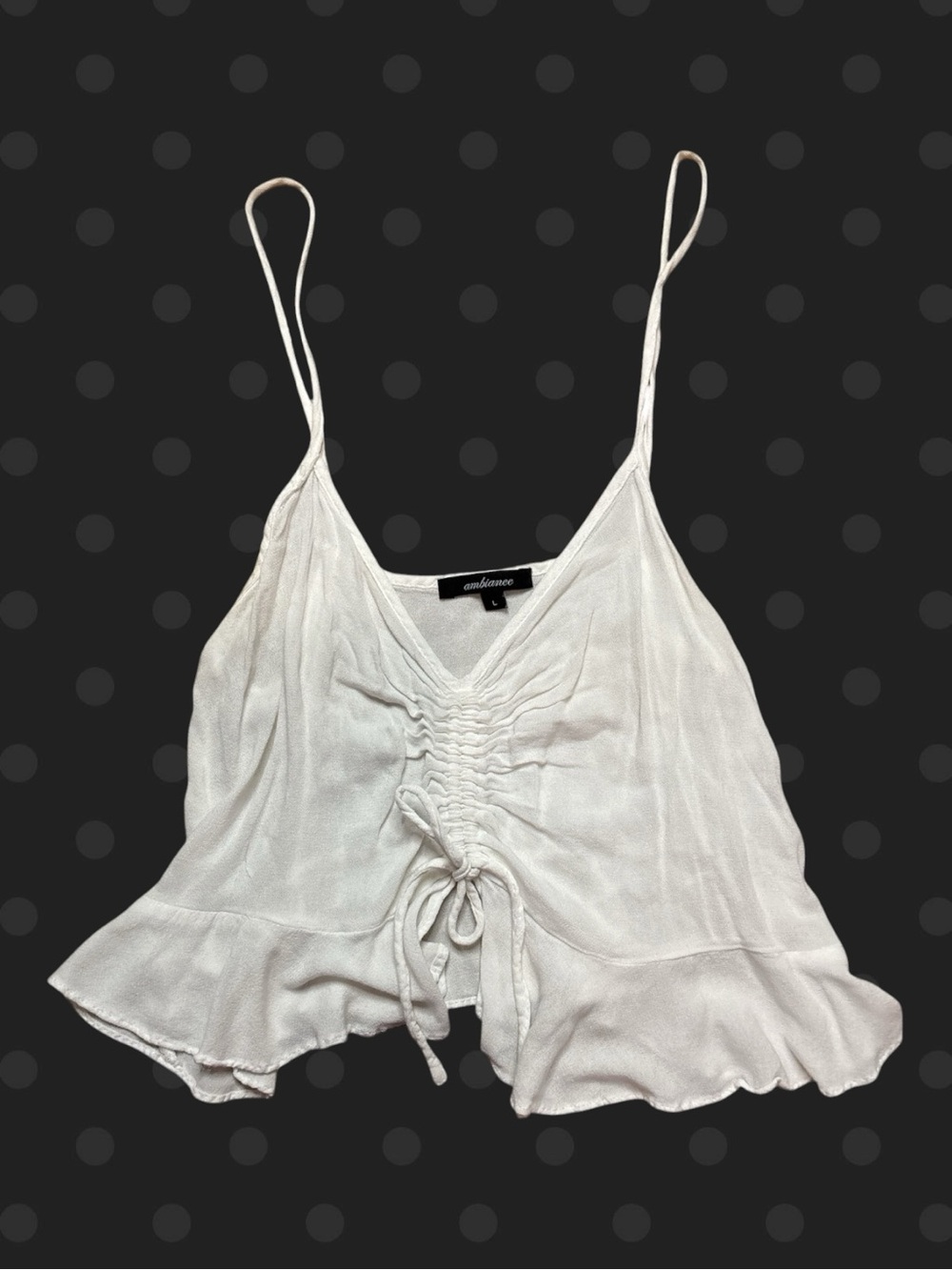 Ambiance White Ruched Cinch Front Cami Tank Top Size Large